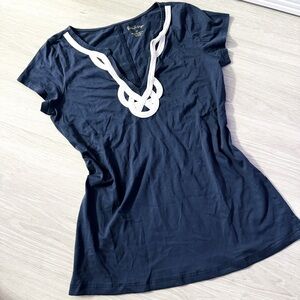 Lilly Pulitzer, short sleeve, navy blue cotton, V-neck women’s T-shirt